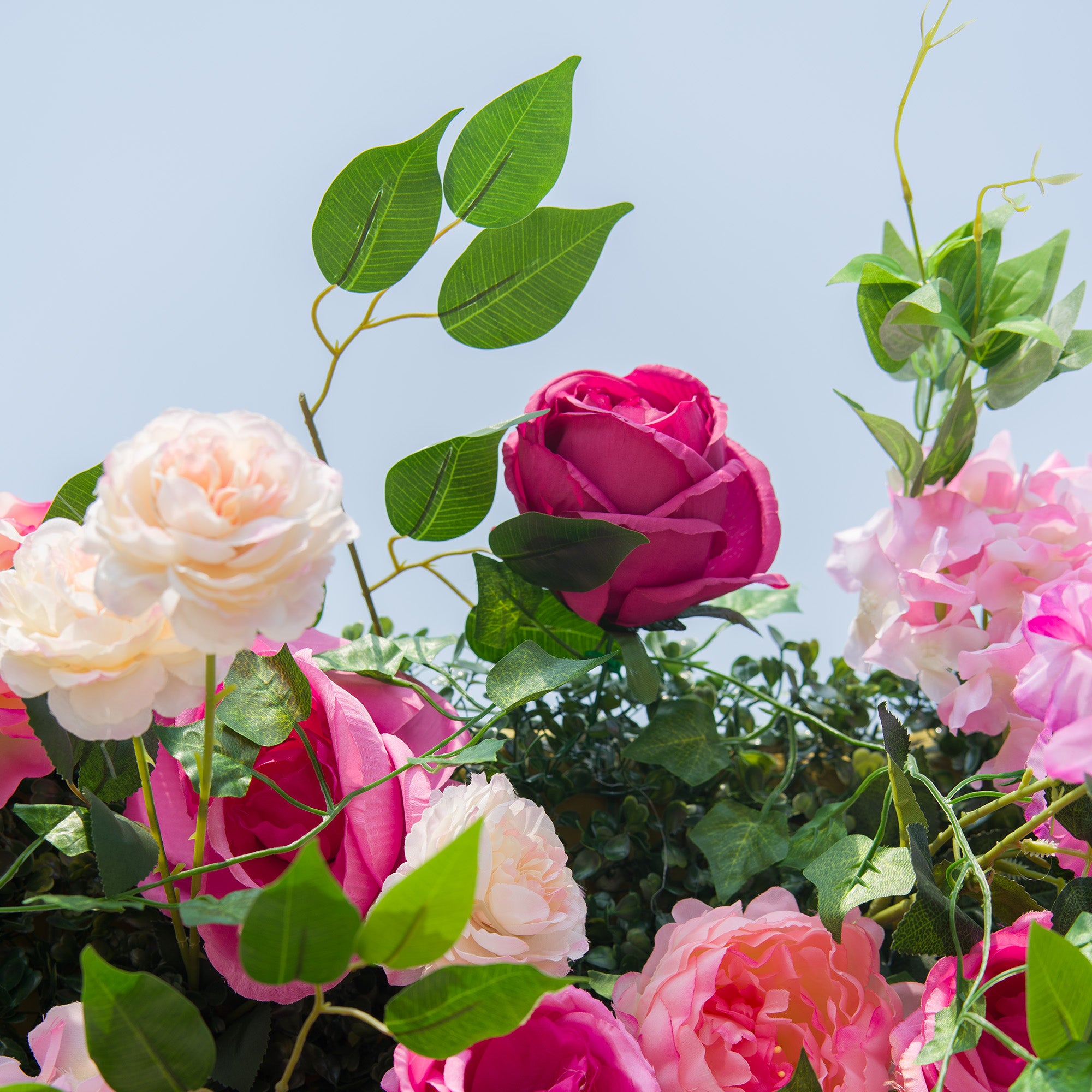 バラーフラワーロールアップファブリック人工花壁結婚式バックドロップ、フローラルパーティーデコレーション、イベントフォトグラフィー-VF-325