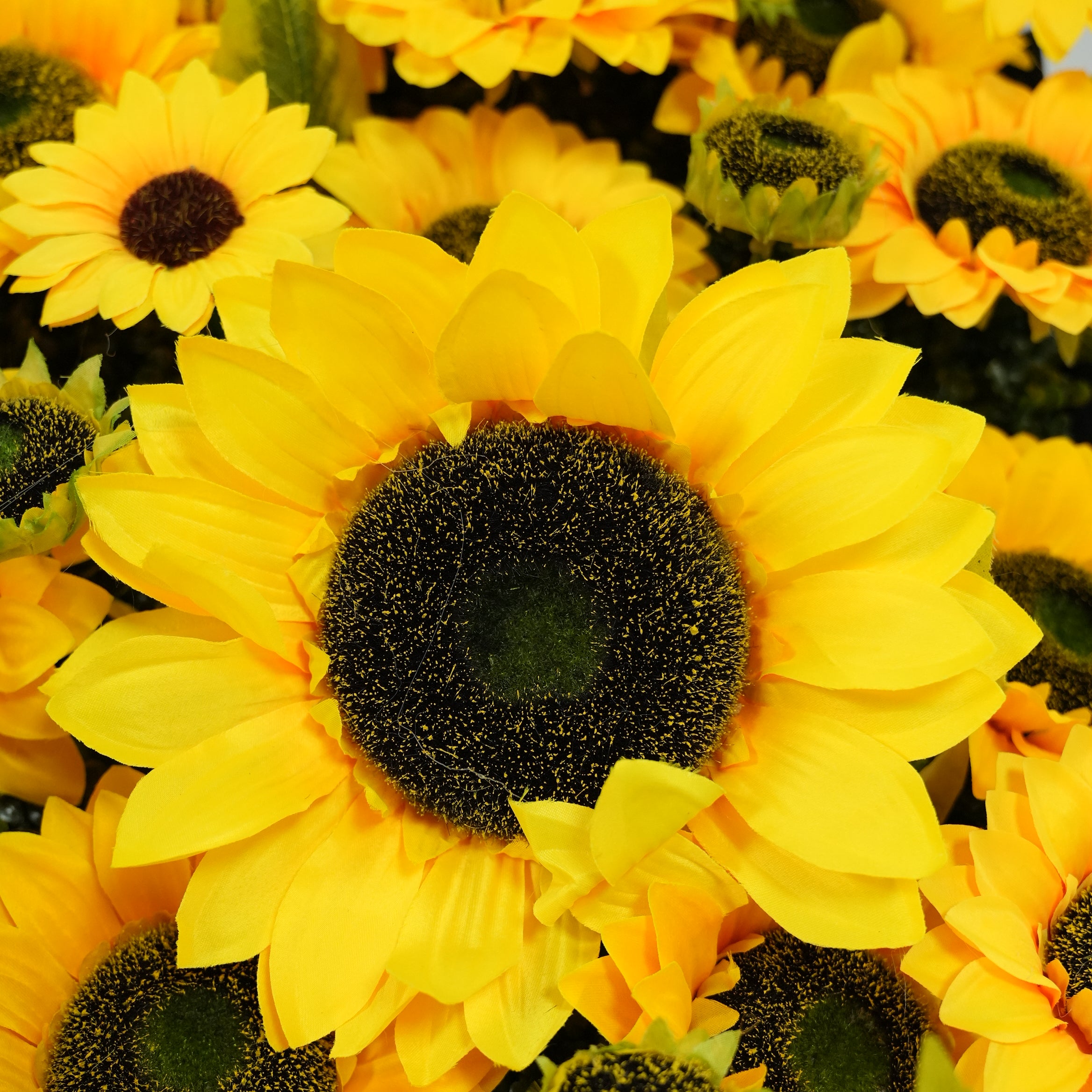 ValarFlowers 인공 꽃 벽 배경: Sunbliss 꽃 인공 꽃 벽 배경-빛나는 노란 해바라기 필드 에디션-VF-265-2