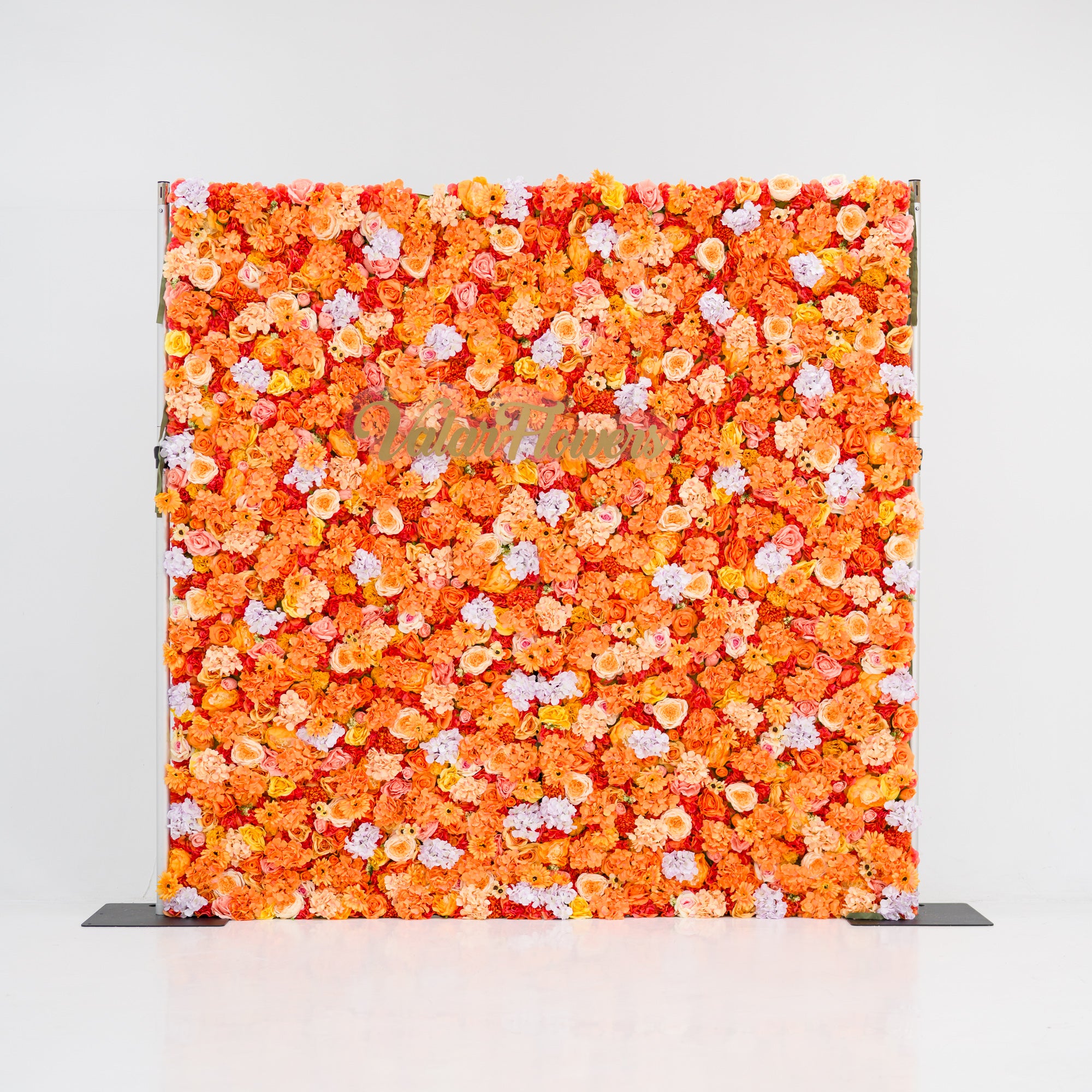 Valar 꽃 롤업 패브릭 인공 파파야 오렌지와 노란색 꽃 벽 웨딩 배경, 꽃 파티 장식, 이벤트 사진-VF-060