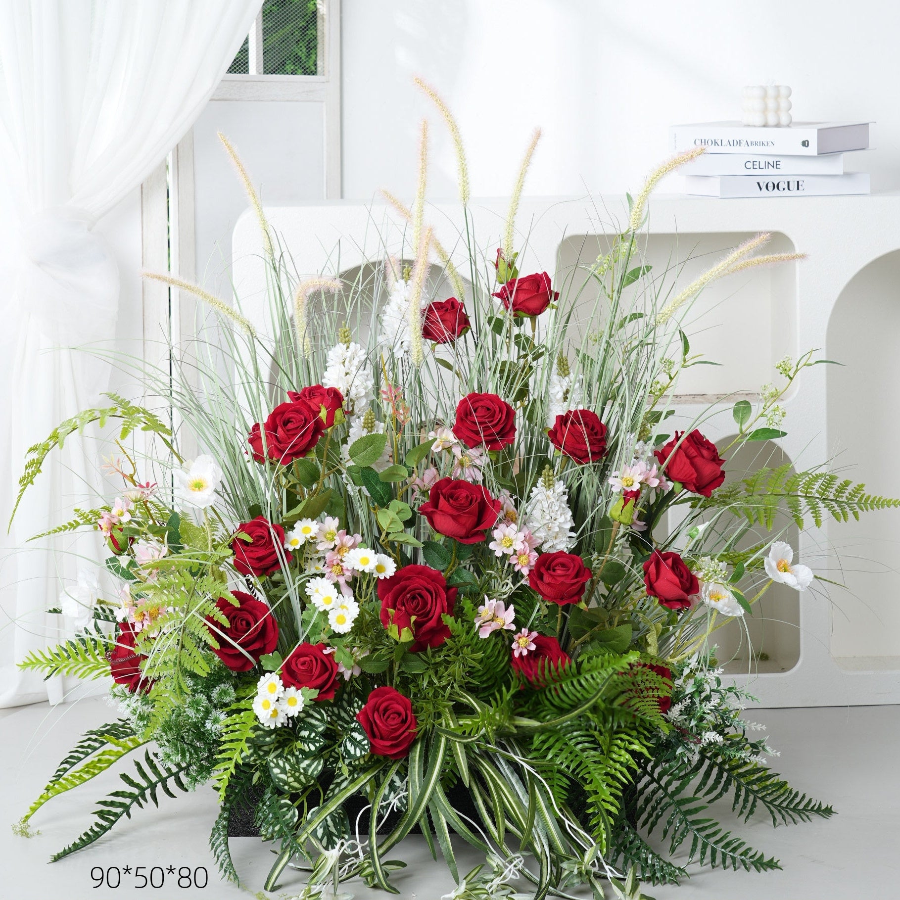 Configuración de flores artificiales inspiradas en la primavera – Conjunto de flores artificiales azules y amarillas para eventos FA-264