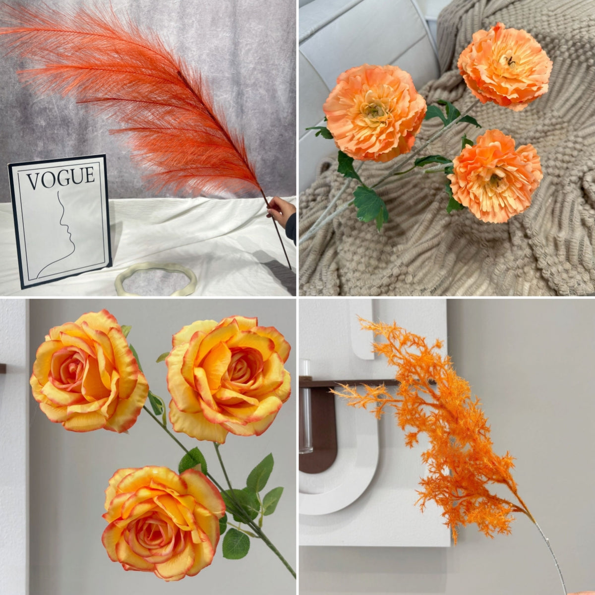 Vibrant Orange Bloom Stem | Faux Floral Accent for Fall Arrangements FS-1014D