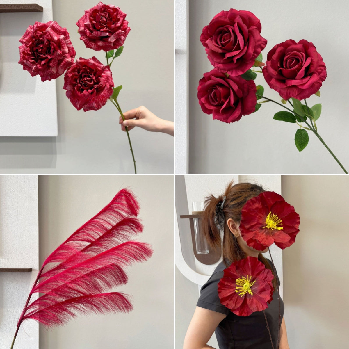 Red Faux Bloom for Home Decor | Single Stem Silk Flower for Styling FS-1005D