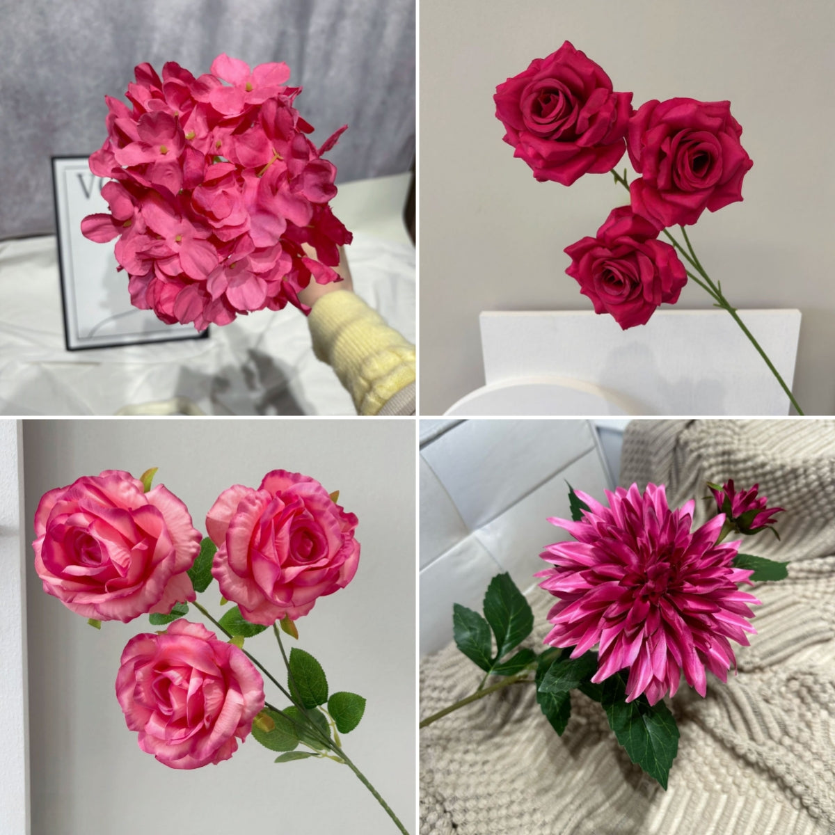 Elegant Magenta Pink Flower Stem | Handmade Faux Blossom for Home Styling FS-1010E