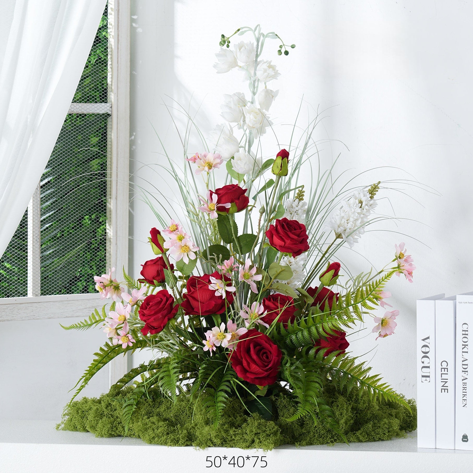 Configuración de flores artificiales inspiradas en la primavera – Conjunto de flores artificiales azules y amarillas para eventos FA-264