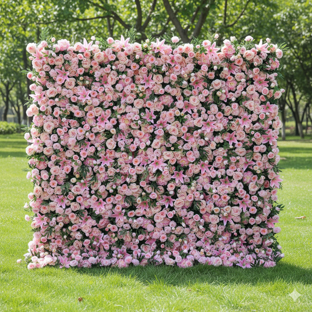 결혼식 및 파티 축하 장식을 위한 5D 핑크 로즈 롤업 꽃 벽 배경 VF-501