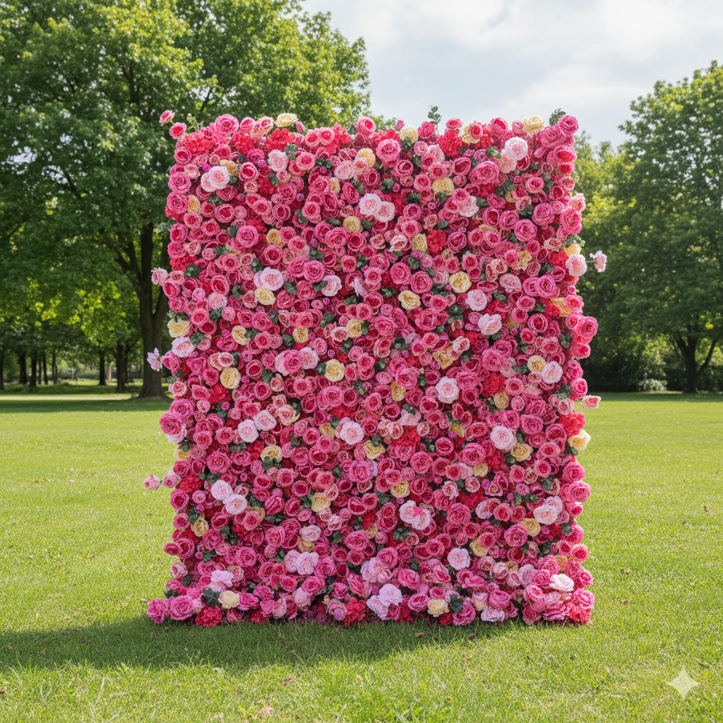 5Dピンクローズロールアップフラワーウォールバックドロップ 結婚式&パーティーセレブレーションデコ VF-501