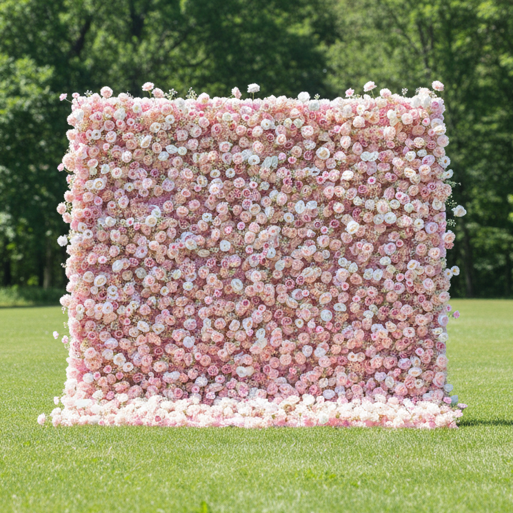 5Dピンクローズロールアップフラワーウォールバックドロップ 結婚式&パーティーセレブレーションデコ VF-501