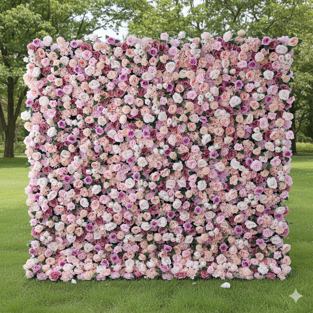 결혼식 및 파티 축하 장식을 위한 5D 핑크 로즈 롤업 꽃 벽 배경 VF-501