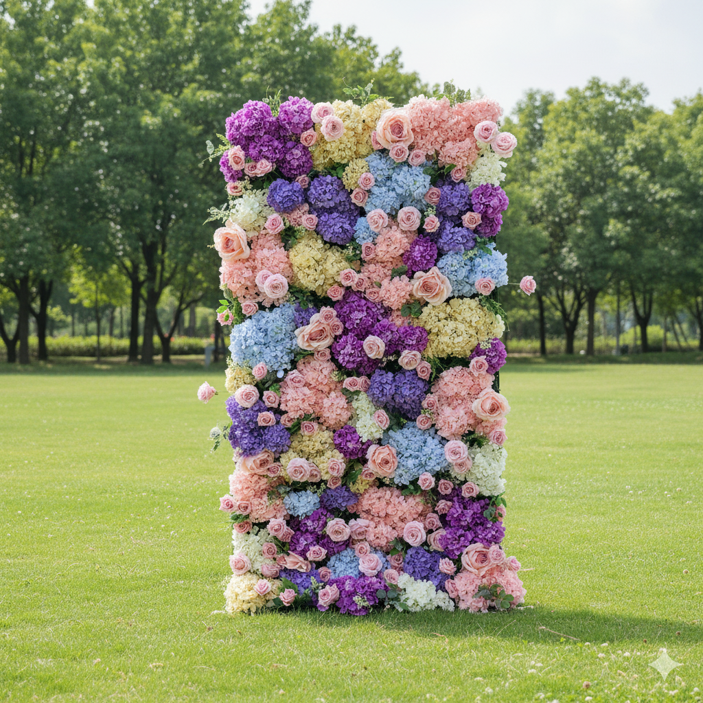 결혼식 및 파티 축하 장식을 위한 5D 핑크 로즈 롤업 꽃 벽 배경 VF-501