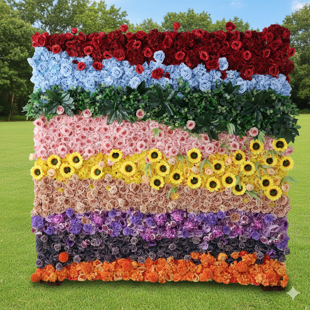 결혼식 및 파티 축하 장식을 위한 5D 핑크 로즈 롤업 꽃 벽 배경 VF-501