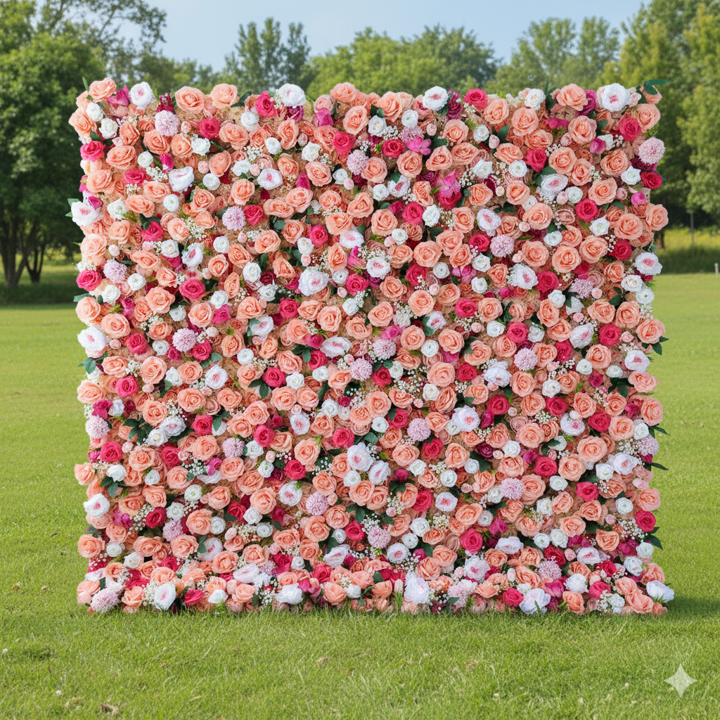 5Dピンクローズロールアップフラワーウォールバックドロップ 結婚式&パーティーセレブレーションデコ VF-501