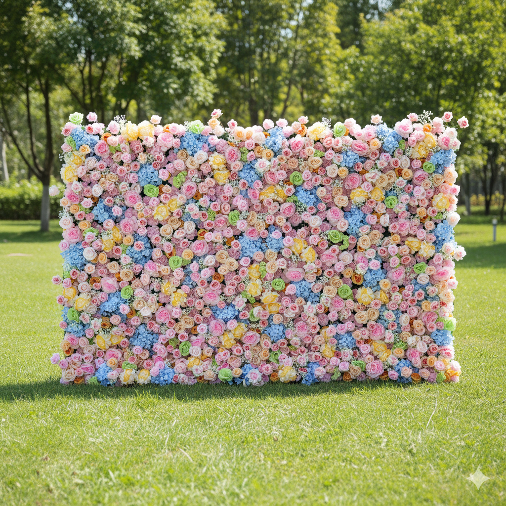 결혼식 및 파티 축하 장식을 위한 5D 핑크 로즈 롤업 꽃 벽 배경 VF-501