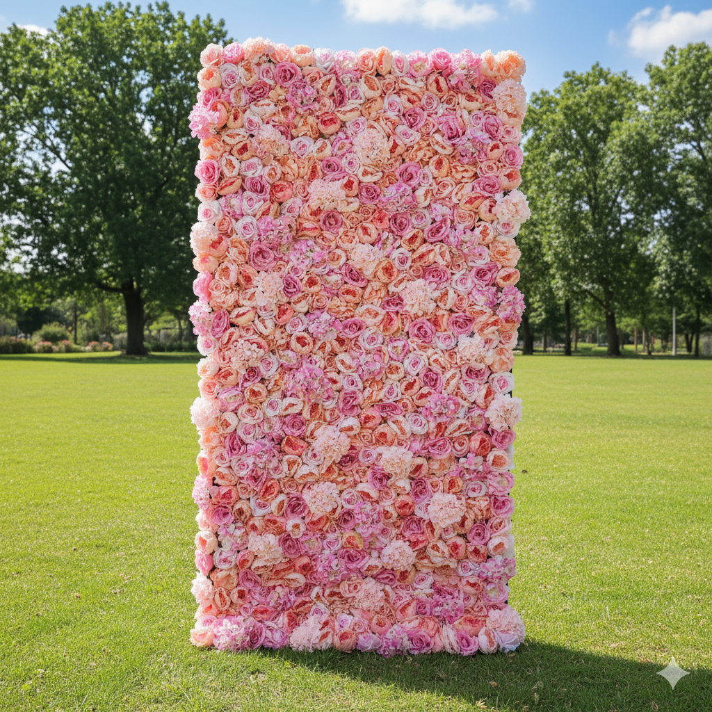 5Dピンクローズロールアップフラワーウォールバックドロップ 結婚式&パーティーセレブレーションデコ VF-501