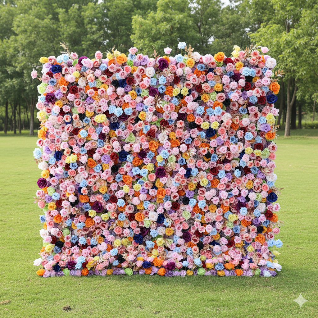 5Dピンクローズロールアップフラワーウォールバックドロップ 結婚式&パーティーセレブレーションデコ VF-501