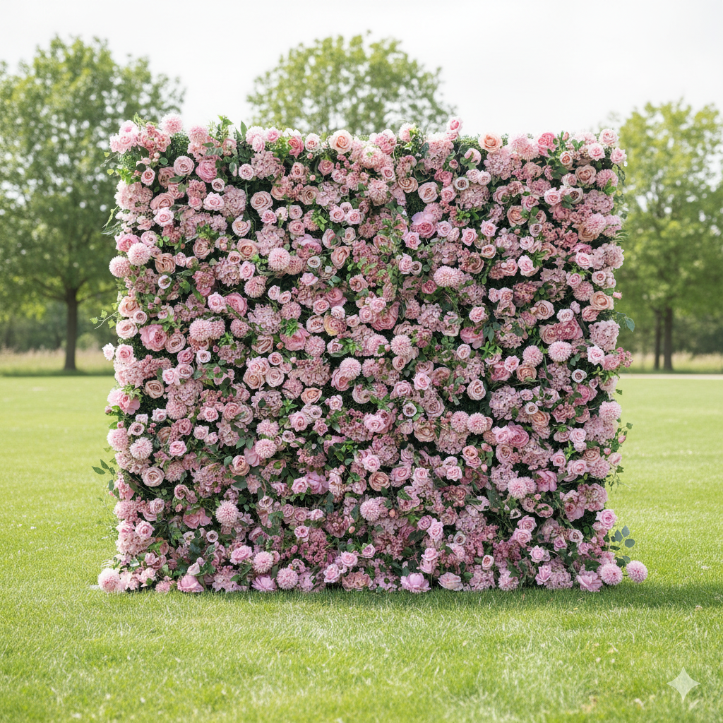 결혼식 및 파티 축하 장식을 위한 5D 핑크 로즈 롤업 꽃 벽 배경 VF-501