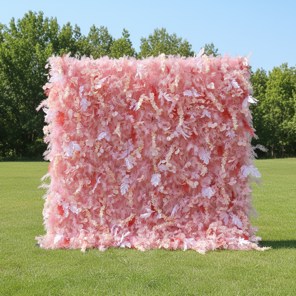 결혼식 및 파티 축하 장식을 위한 5D 핑크 로즈 롤업 꽃 벽 배경 VF-501