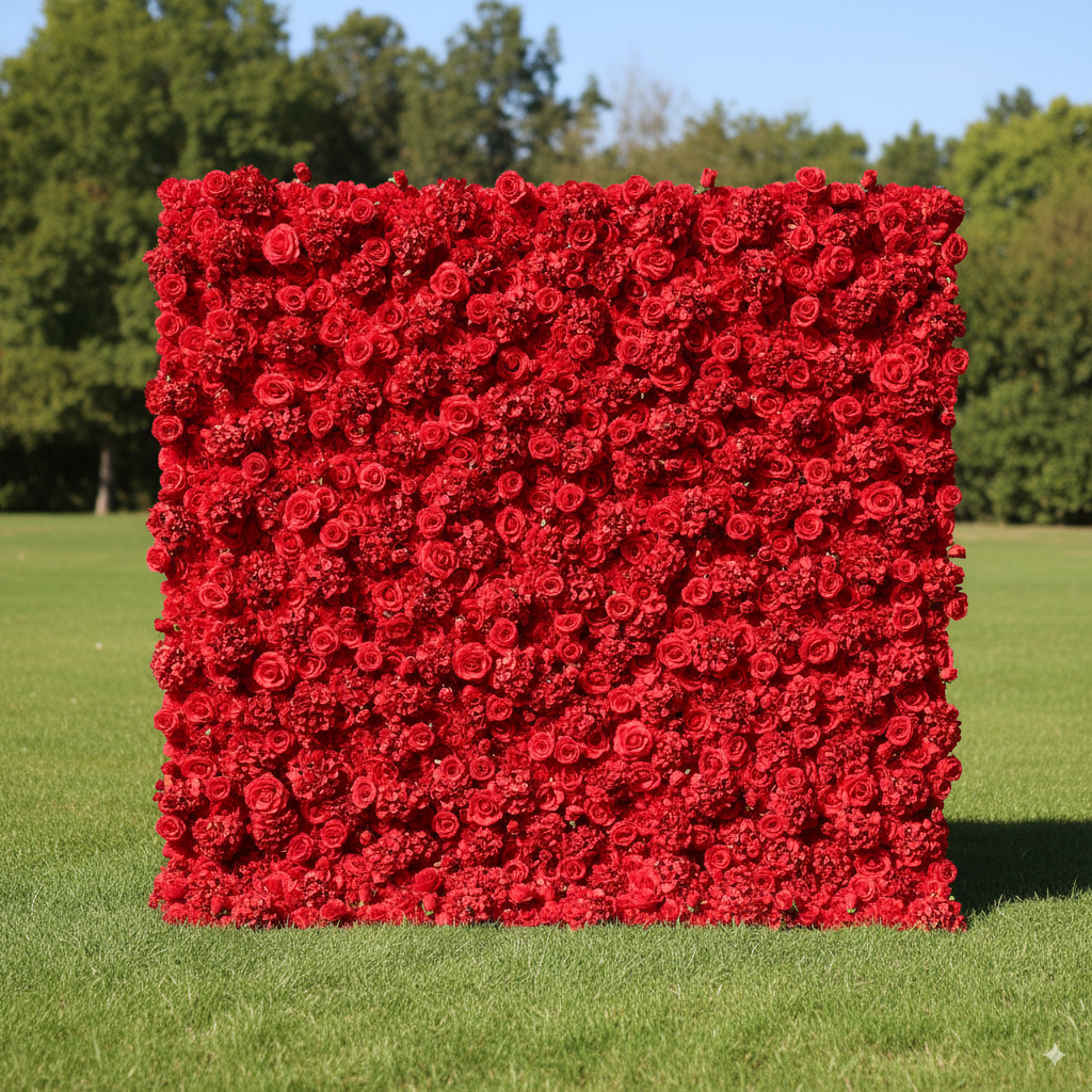 3Dレッドローズロールアップフラワーウォールバックドロップ 結婚式&パーティーセレブレーションデコ VF-157-3-U