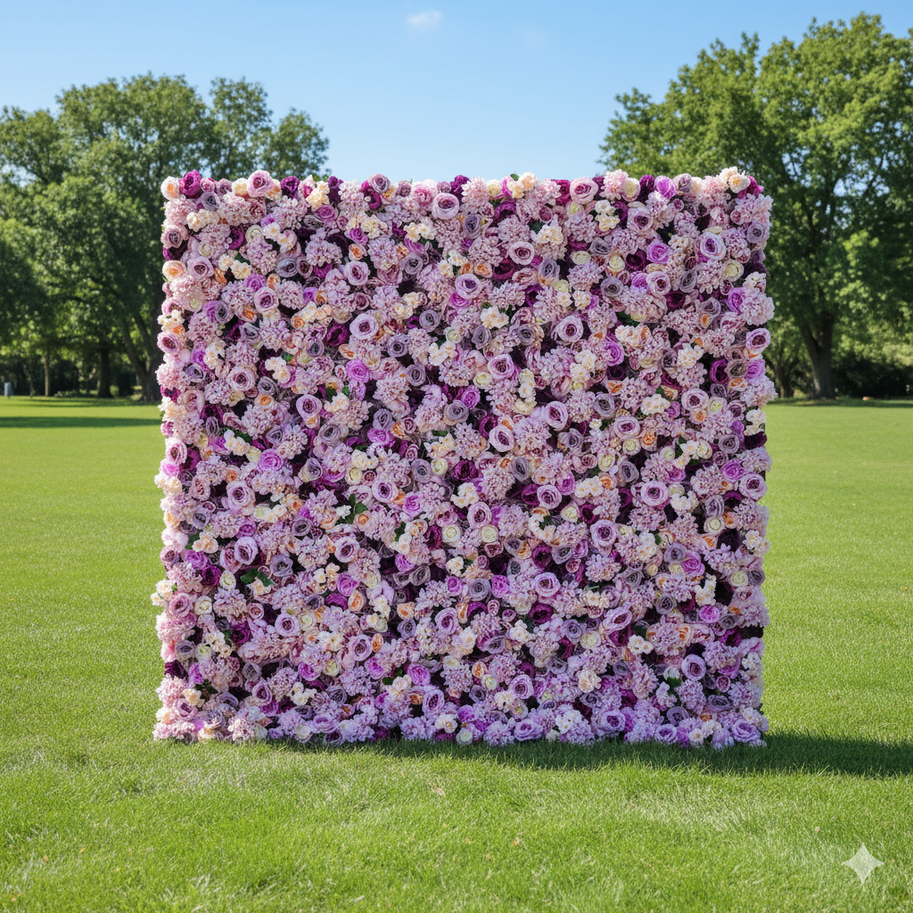 ValarFlowers 人工フラワー壁面バックドロップ: ラベンダーラグジュアリー: 穏やかで柔らかな色合いの交響曲 - ロイヤルロマンス: -VF-292