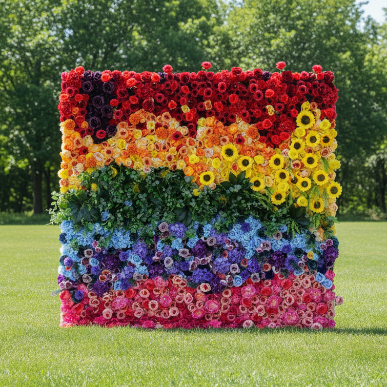 バラールフラワーズ ロールアップファブリック 人工的な鮮やかな虹の花 壁 結婚式 バックドロップ、フローラルパーティーデコレーション、イベントフォトグラフィー-VF-310