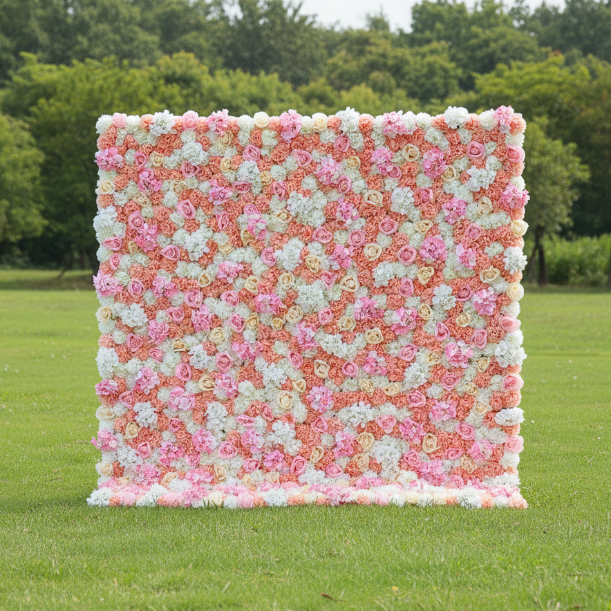 バラールフラワーズ ロールアップファブリック 人工花 壁 結婚式 バックドロップ、フローラルパーティーデコレーション、イベントフォトグラフィー - VF-356