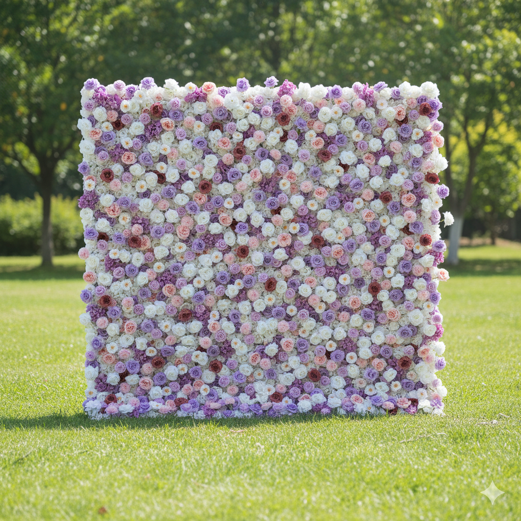 バラールフラワーズ ロールアップファブリック 人工花 壁 結婚式 バックドロップ、フローラルパーティーデコレーション、イベントフォトグラフィー - VF-376