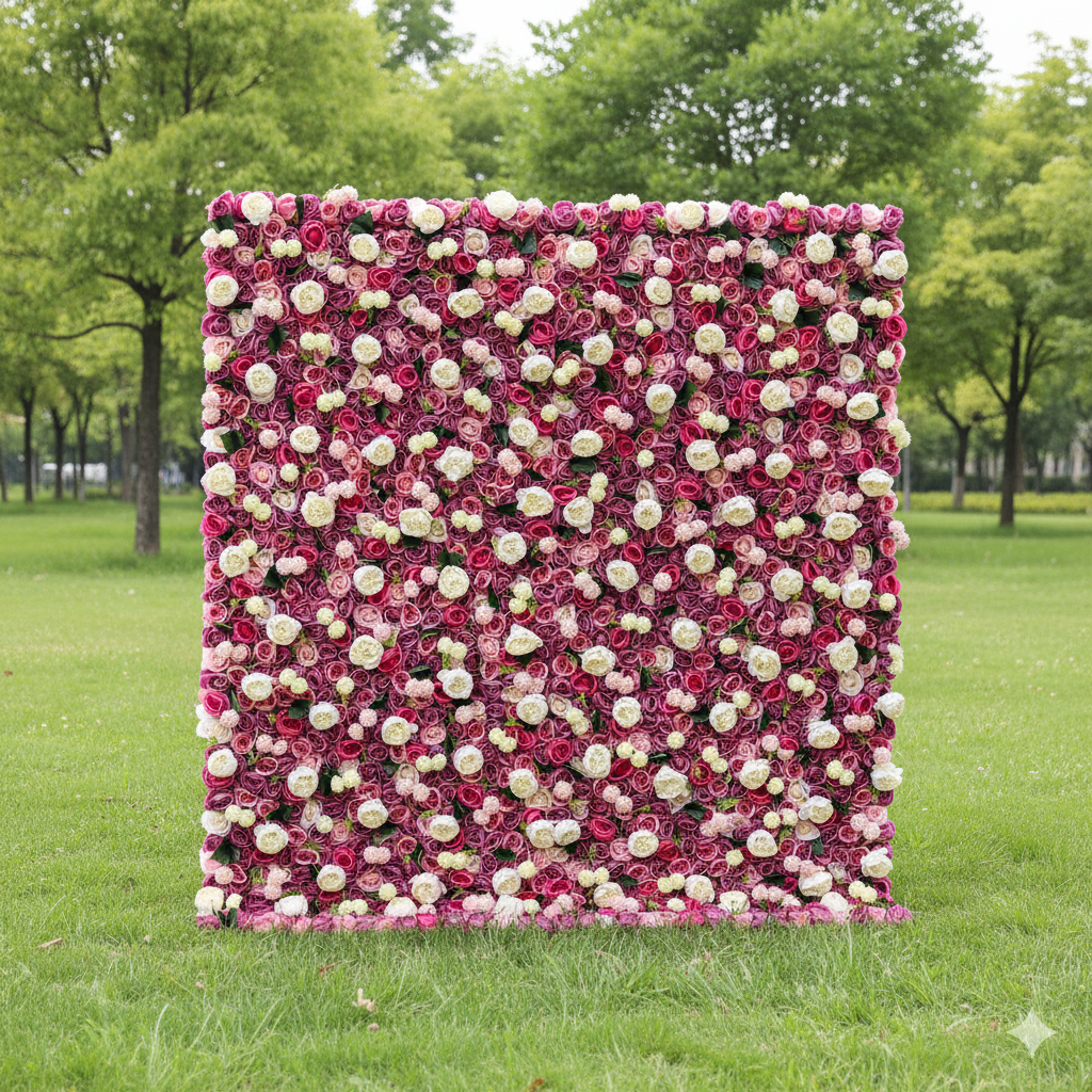 Valar 꽃 핑크와 크림 로즈 5D 꽃 벽 – 결혼식과 축하 행사를 위한 완벽한 로맨틱 배경 VF-410