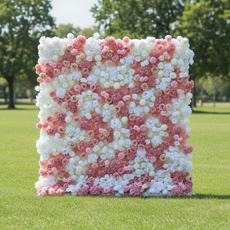 Valar 꽃 홍당무와 흰색 혼합 장미 5D 꽃 벽 – 결혼식과 행사를 위한 낭만적인 배경 VF-418-2