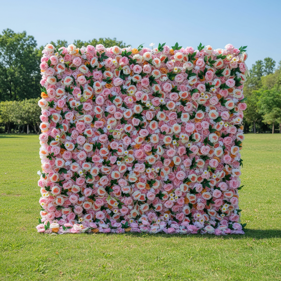 Valar 꽃 소프트 핑크 및 복숭아 장미 5D 꽃 벽 – 결혼식과 축하 행사를 위한 완벽하고 달콤한 배경 VF-413