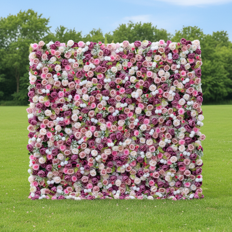 Valar 꽃 보라색과 홍당무 장미 5D 꽃 벽 – 결혼식 및 이벤트 장식을 위한 우아한 배경 VF-411