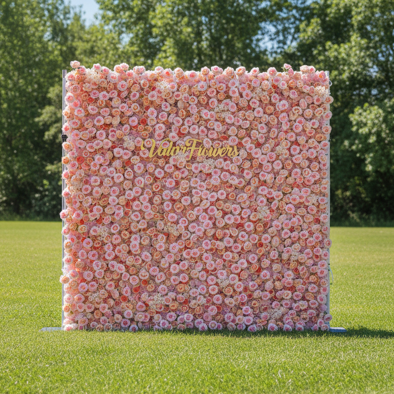 결혼식 및 파티 축하 장식을 위한 5D 핑크 로즈 롤업 꽃 벽 배경 VF-501