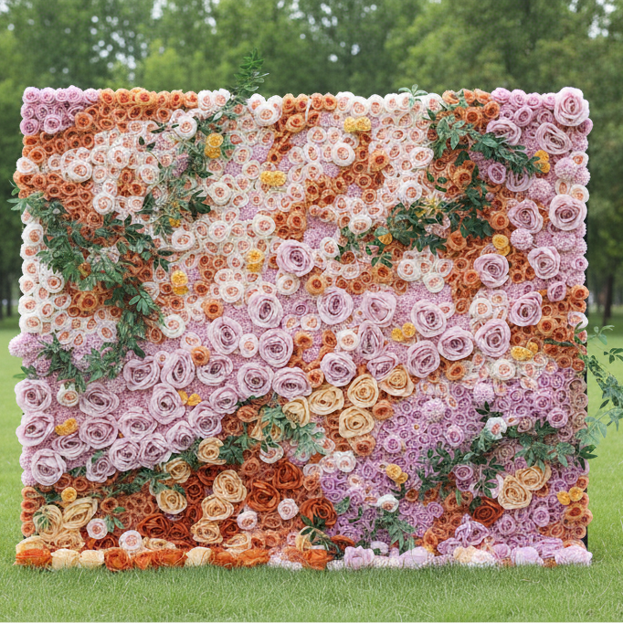 발라 플라워 롤업 패브릭 블러쉬 핑크, 코랄 오렌지, 크림 & 그린 유칼립투스 잎이 있는 소프트 옐로우 로즈 꽃 벽: 모든 이벤트에 어울리는 우아한 디스플레이의 자연 팔레트 VF-139-2