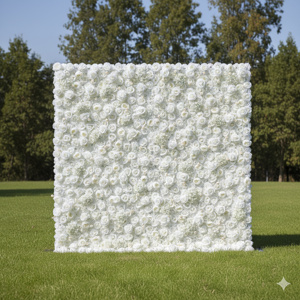 Valar 꽃 롤 패브릭 인공 순수한 흰색 꽃 벽 웨딩 배경, 꽃 파티 장식, 이벤트 사진-VF-052-3