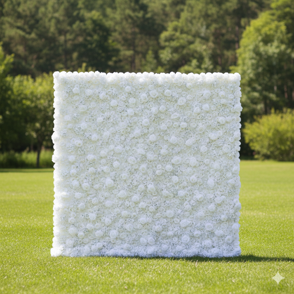 バラールフラワーズ ロールアップファブリック 人工純白花 壁 結婚式 バックドロップ、フローラルパーティーデコ、イベントフォトグラフィー-VF-051-3