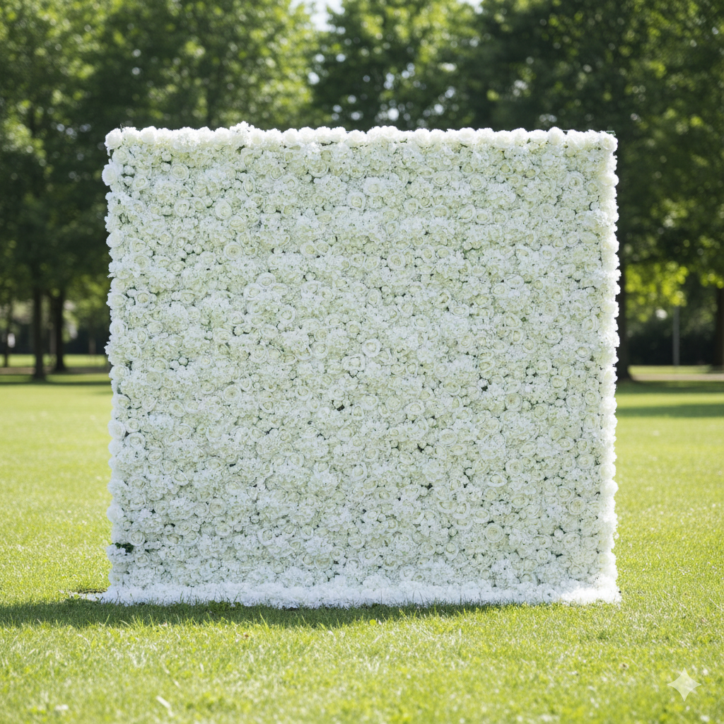 Valar 꽃 롤 패브릭 인공 순수한 흰색 꽃 벽 웨딩 배경, 꽃 파티 장식, 이벤트 사진-VF-051-2