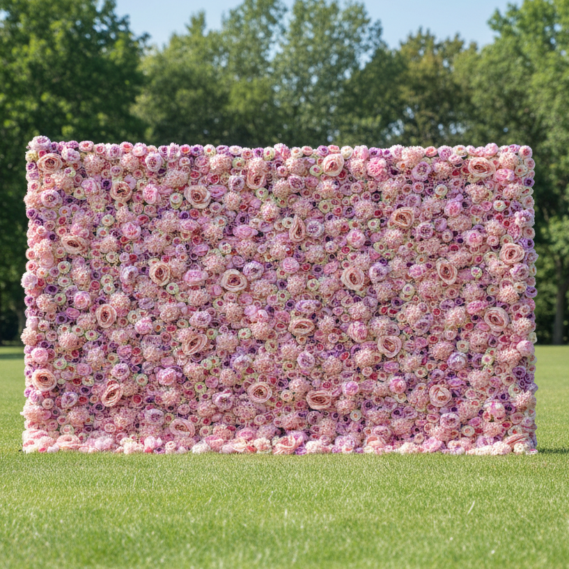 バラールフラワーズ ロールアップファブリック 人工ピンクローズ 赤 紫 薄黄色 フラワーウォール ウェディングバックドロップ、フローラルパーティーデコレーション、イベントフォトグラフィー - VF-048