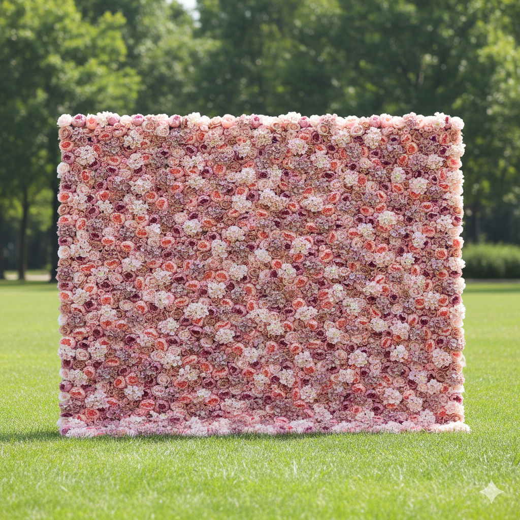バラーフラワーズ ロールアップファブリック 人工ルディピンクフラワー ウェディングバックドロップ、フローラルパーティーデコレーション、イベントフォトグラフィー - VF-021