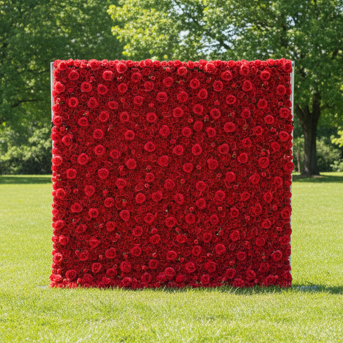 バラフラワーズ ロールアップファブリック 人工リップスティック レッドフラワー ウェディングバックドロップ、フローラルパーティーデコレーション、イベントフォトグラフィー - VF-059