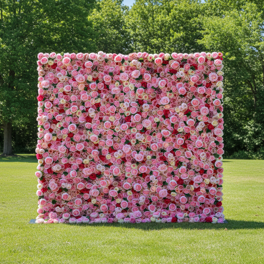 Valar 꽃 롤 패브릭 인공 믹스 로즈 레드와 핑크 꽃 벽 웨딩 배경, 꽃 파티 장식, 이벤트 사진-VF-041