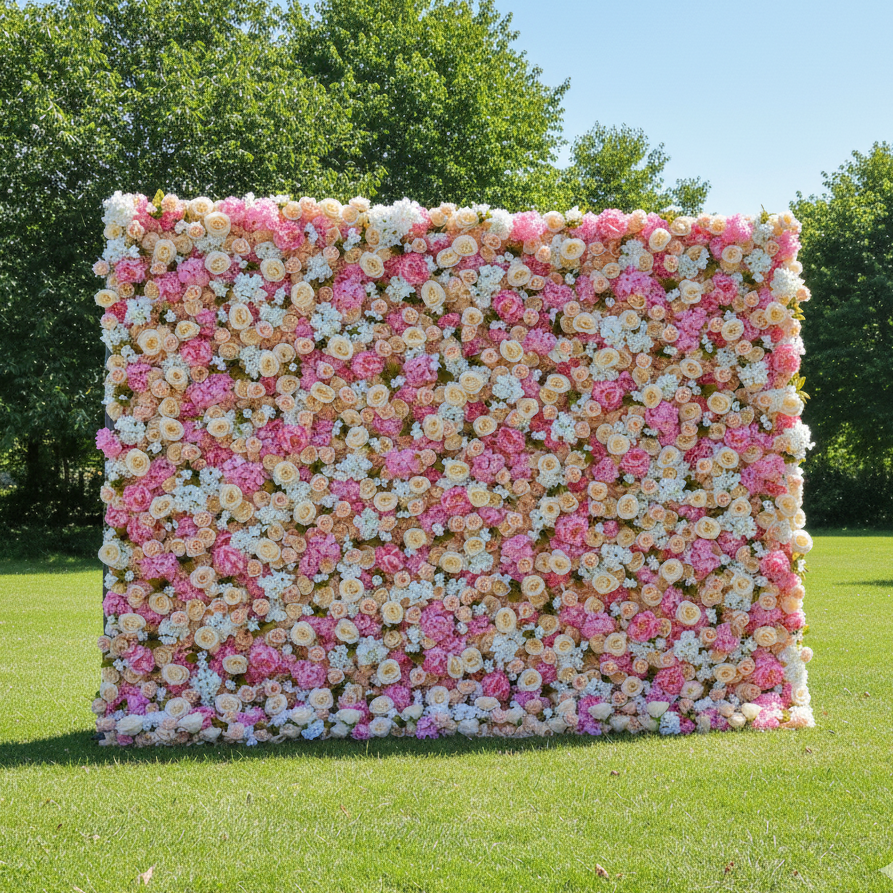 バラールフラワーズ ロールアップファブリック 人工花 壁 結婚式 バックドロップ、フローラルパーティーデコレーション、イベントフォトグラフィー - VF-371