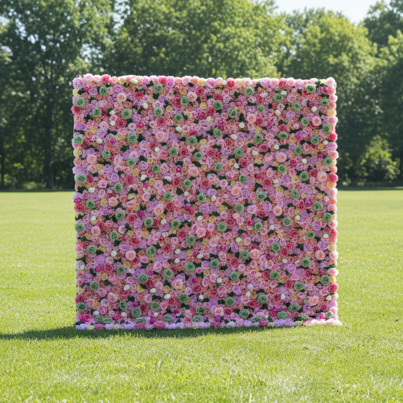 발라 꽃 롤업 패브릭 인조 꽃 벽 결혼식 배경, 플로랄 파티 장식, 이벤트 사진 촬영-VF-022