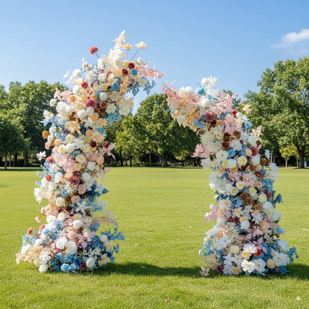Eleganter Blumenbogen in Mondform für die Hochzeitszeremonie – Künstlicher Blumenbogen für Hochzeiten, Veranstaltungen und besondere Anlässe