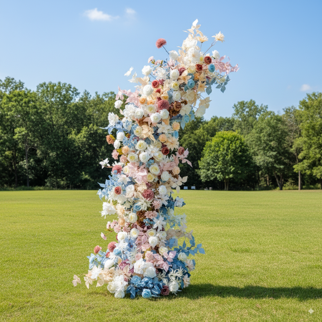 Eleganter Blumenbogen in Mondform für die Hochzeitszeremonie – Künstlicher Blumenbogen für Hochzeiten, Veranstaltungen und besondere Anlässe