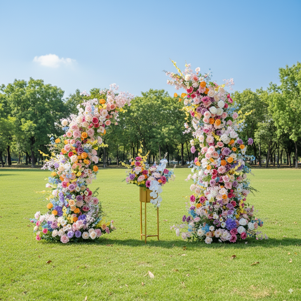 Eleganter Blumenbogen in Mondform für die Hochzeitszeremonie – Künstlicher Blumenbogen für Hochzeiten, Veranstaltungen und besondere Anlässe