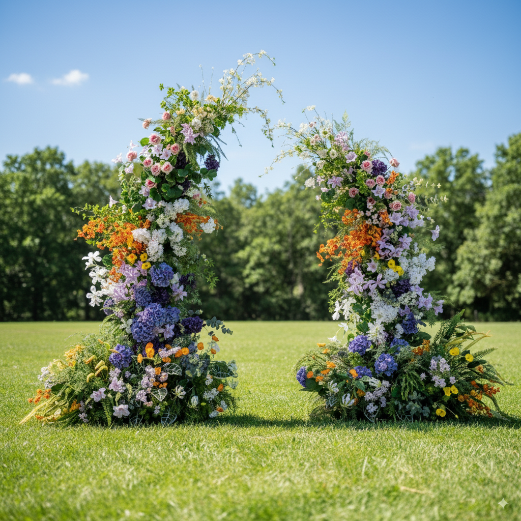 エレガントな月形ウェディングセレモニーフローラルホーンアーチ - 結婚式、イベント、特別な occasion のための人工花アーチ VA-314