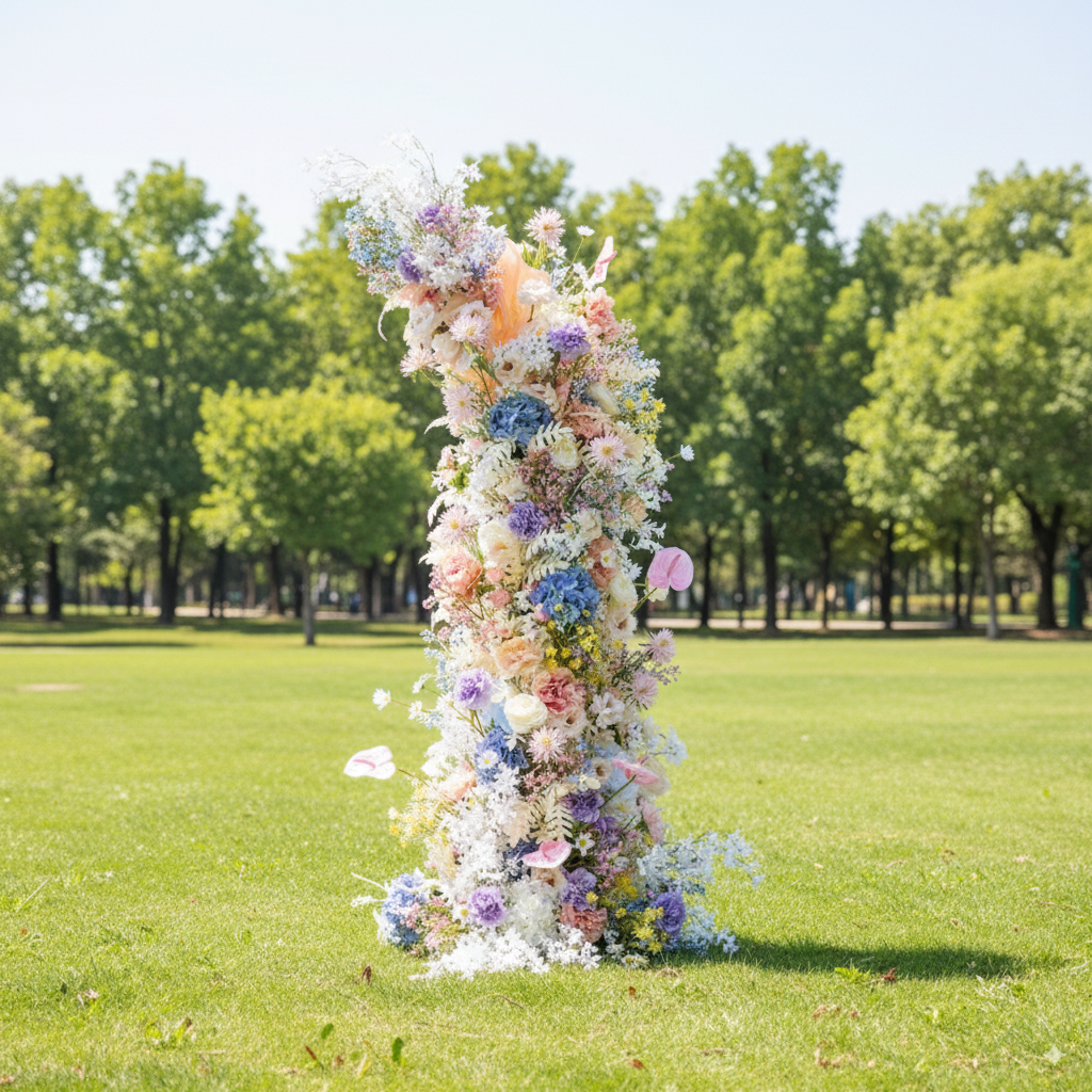 우아한 달 모양 결혼식 꽃 아치 - 결혼식, 행사 및 특별 행사를 위한 인공 꽃 아치