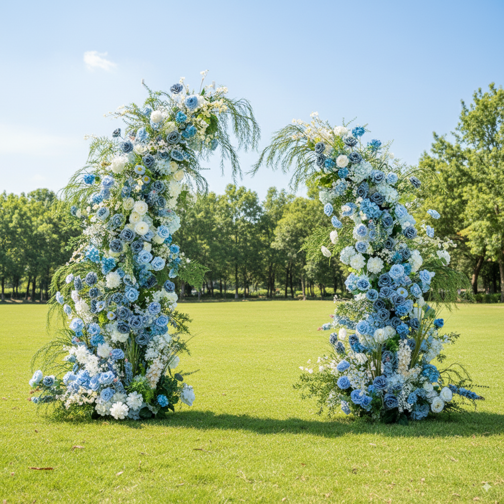 Arche florale élégante en forme de lune pour cérémonie de mariage - Arche de fleurs artificielles pour mariages, événements et occasions spéciales