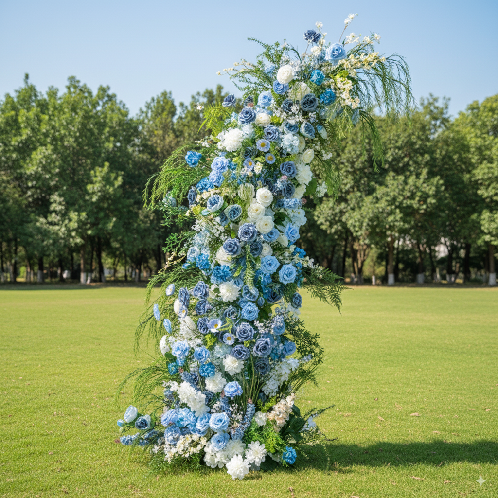 Arche florale élégante en forme de lune pour cérémonie de mariage - Arche de fleurs artificielles pour mariages, événements et occasions spéciales