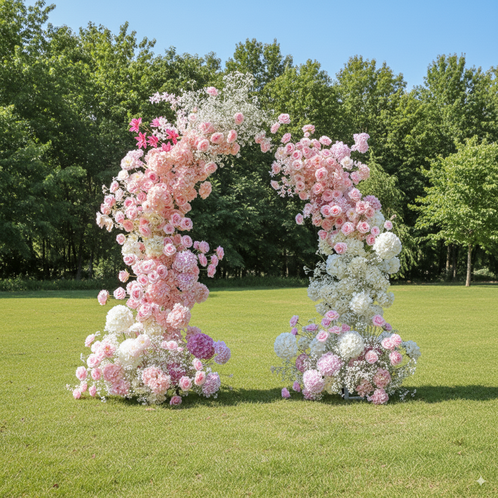 Eleganter Blumenbogen in Mondform für die Hochzeitszeremonie – Künstlicher Blumenbogen für Hochzeiten, Veranstaltungen und besondere Anlässe