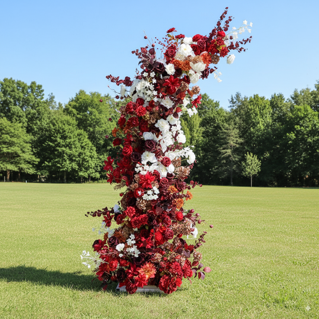 Valar Burgundy & White Horn Arch, Artificial Floral Backdrop, Vintage Wedding Ceremony Decor, Elegant Event Photography Prop VA-337