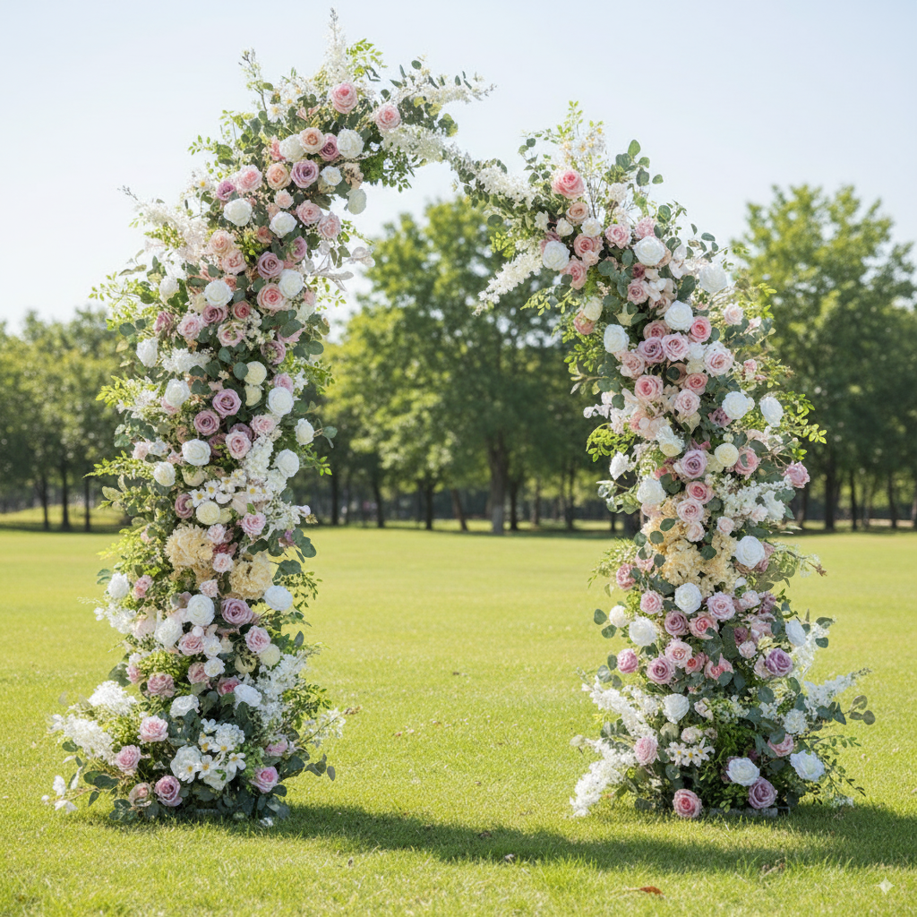 Arche florale élégante en forme de lune pour cérémonie de mariage - Arche de fleurs artificielles pour mariages, événements et occasions spéciales